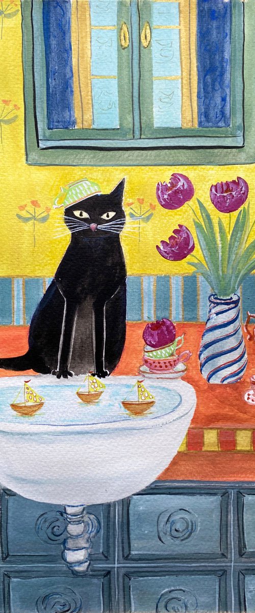 Whiskers and Whims: Home Adventures of a Black Cat - Regatta by Tetiana Savchenko