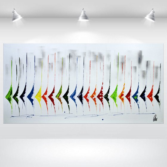 Race in Town - Abstract- Colourfull Sailboat Painting- Large Acrylic Art Canvas Wart Art Ready to hang