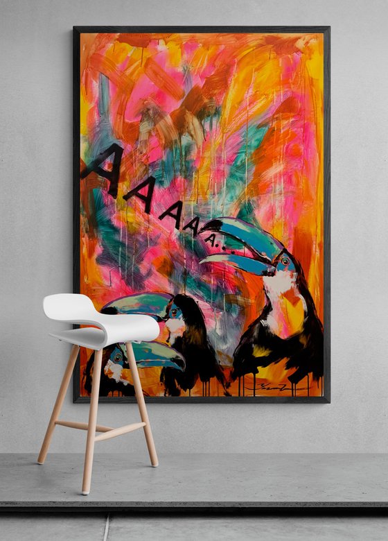 Huge XXL painting - "Toucans" - Bright - Birds - Exotic - Exotic animals - Expressionism