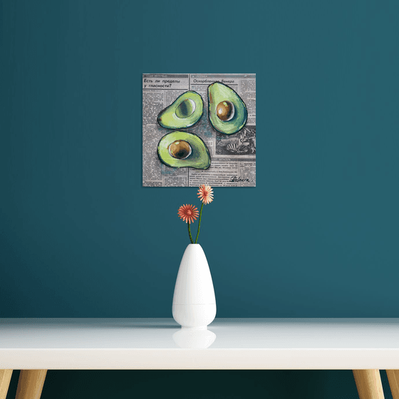 Avocado on vintage (1989) newspaper