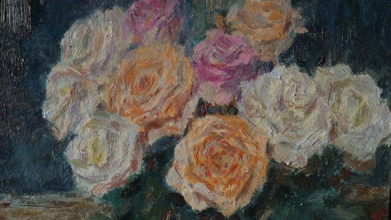 Roses Near The Night Window - roses still life painting