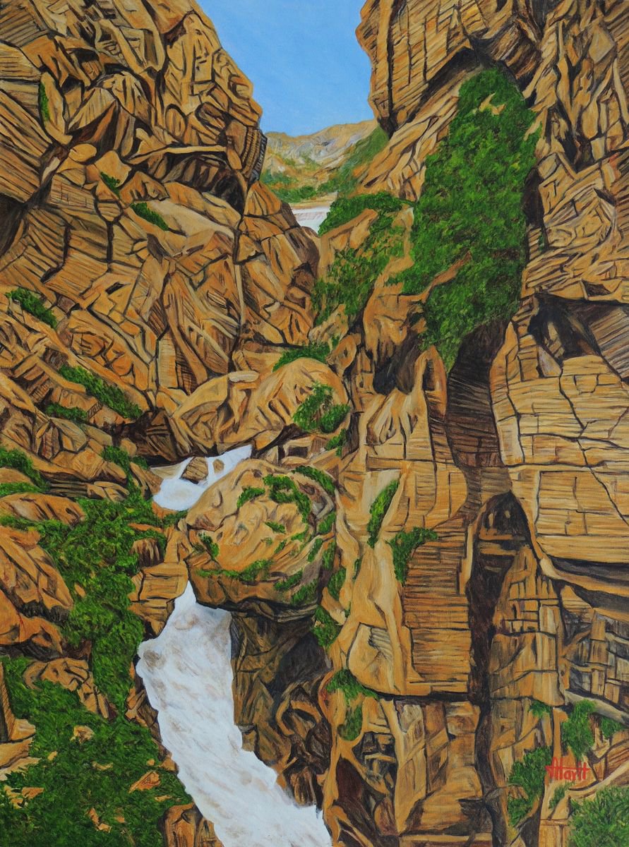 Photorealistic Landscape Oil Painting By Ajay Harit, 30 X 40, Origin Of Saraswati, Original Artwork