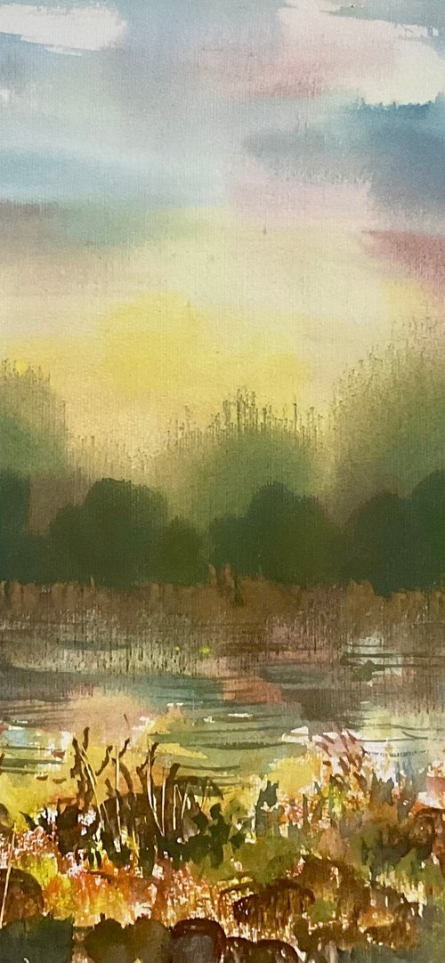 Fonthill lake sunset, Wiltshire by Samantha Adams