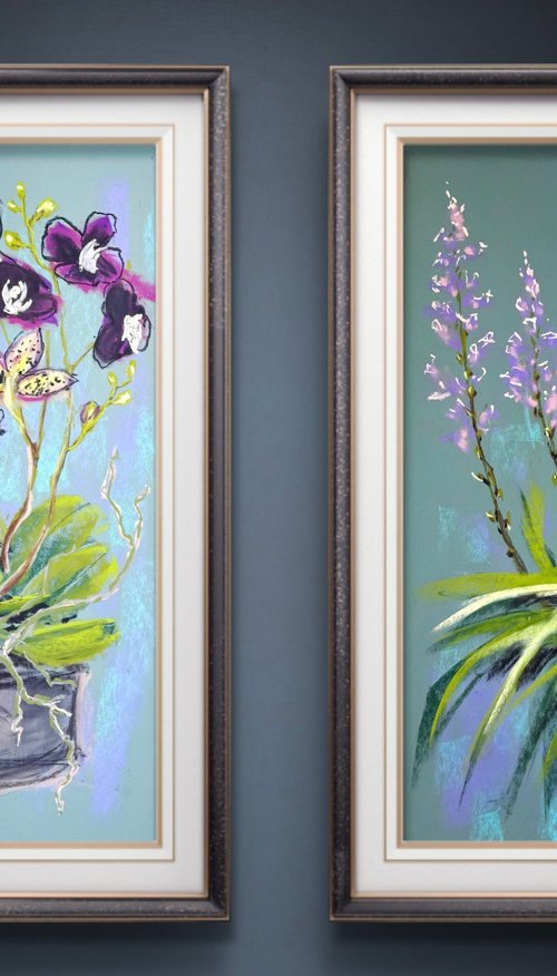 Set of 2 Pastel Wild orchids by Yuliia Sharapova