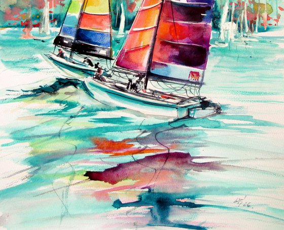 Wibrant sailboats on water