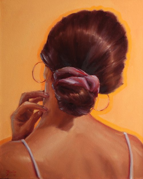 Girl on an orange background by Catherine Braiko