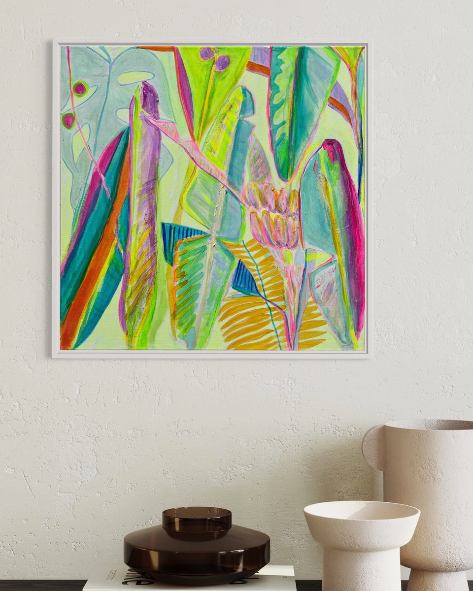 Organic Botanical Acrylic Painting By Kathryn Sillince, 22 X 22", 