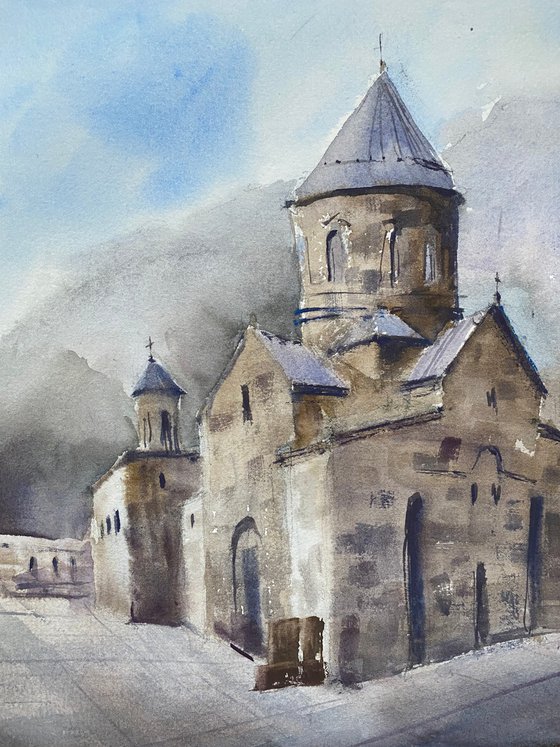 Geghard Monastery - watercolor landscape