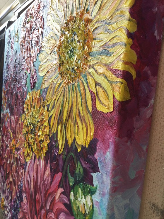 Sunflower with Pink & Purple Dahlias