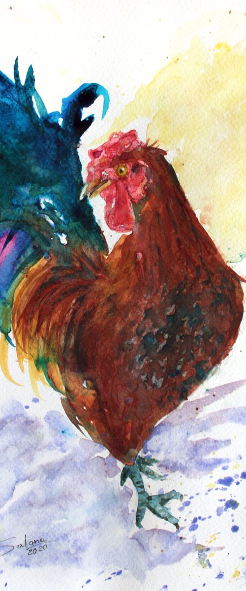 Rooster I - Pet portrait /  ORIGINAL PAINTING by Salana Art