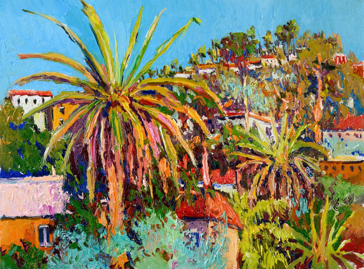Expressive Landscape Oil Painting By Suren Nersisyan, 24 X 18", Summer In Los Angeles, Original Artwork