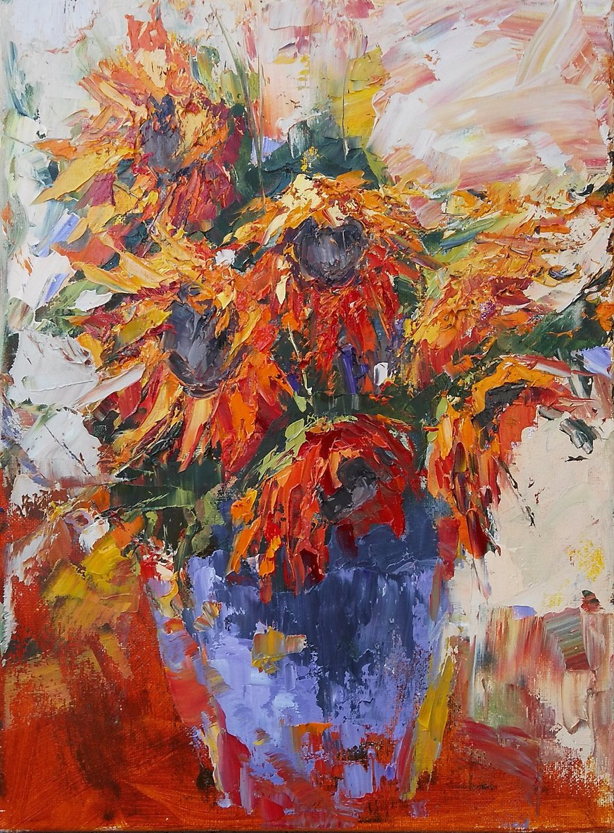 VITALITY, 30x40cm, sunflowers oil floral still life painting by Emilia Milcheva