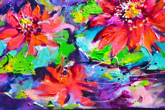 Red Water Lilies Floating on the Pond