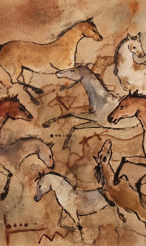 Echoes of the Wild Herd by Olga Beliaeva Watercolour