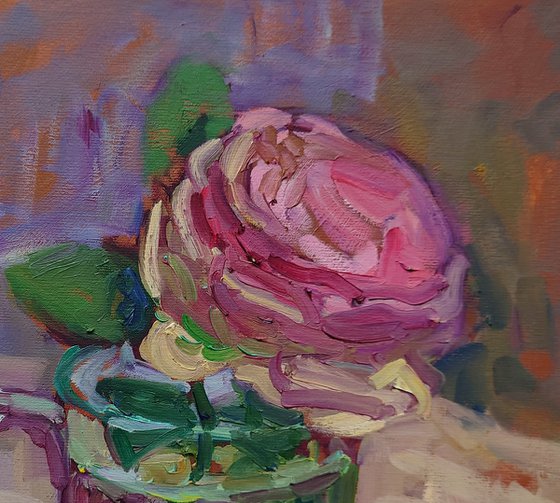 Pink Rose in Glass Mug
