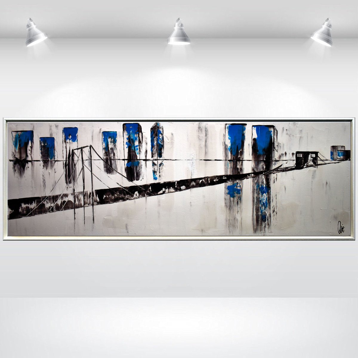 Abstract Acrylic Painting By Edelgard Schroer, 48 X 17, Skyline Crossing, Original Artwork