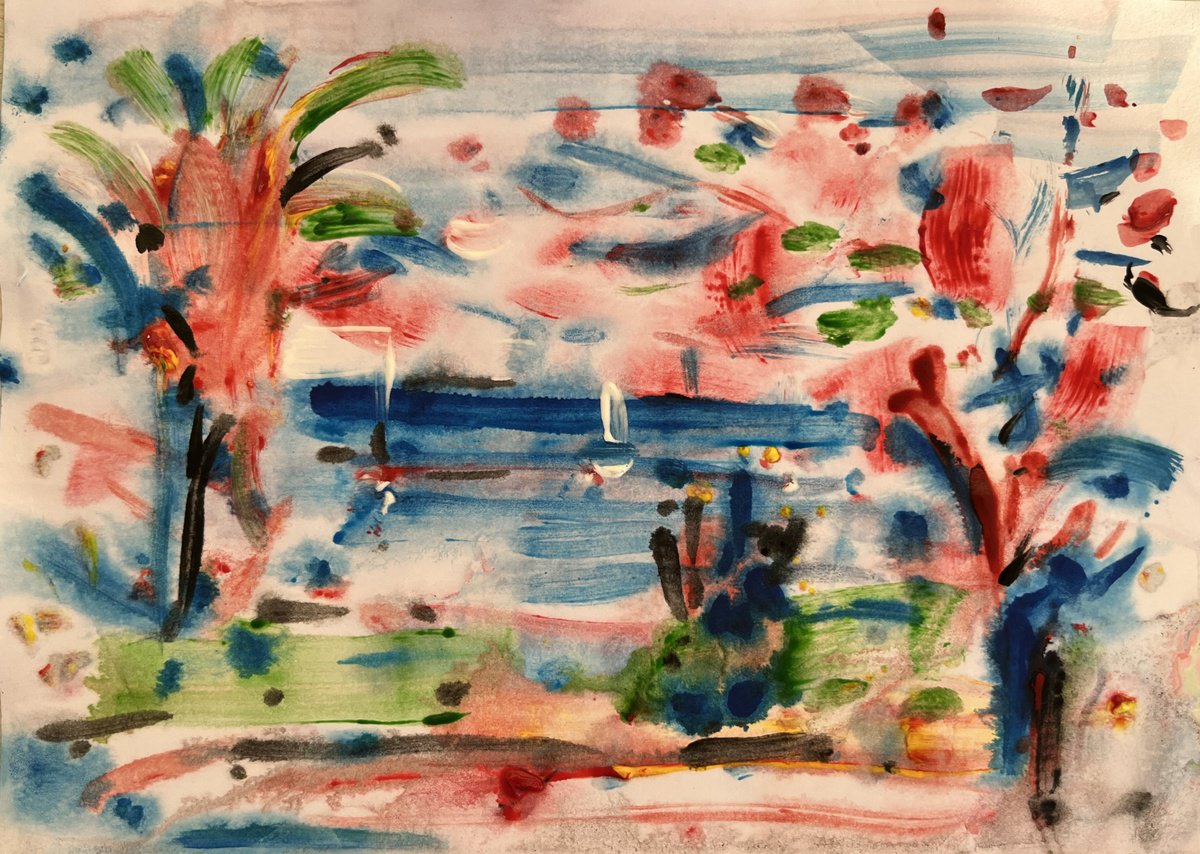 Abstract Landscape Acrylic Painting By Altin Furxhi, 12 X 8, Colors Of Corfu., Original Artwork