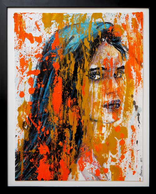 Portrait When the sea rises 003 FRAMED Woman ORIGINAL PAINTING abstract  Modern Contemporary Painting  Decorative Wall art Home decor Interior design Hotel Living Room Color by Bazevian DelaCapucinière