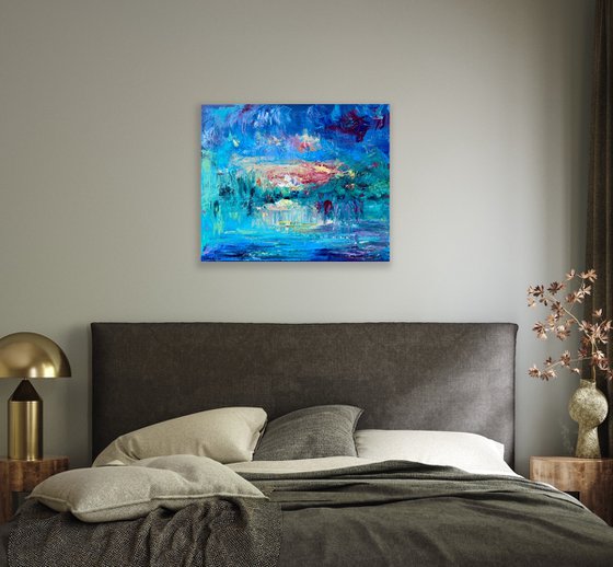 Sunset - Explosion of color, 50*60cm, abstract impressionistic landscape oil painting with a bit texture