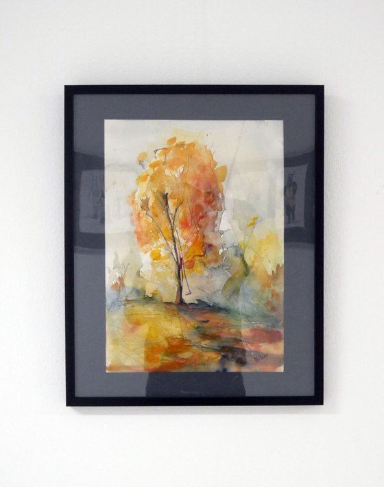 Autumn Tree - Framed Watercolor Painting by Georgi Nikov