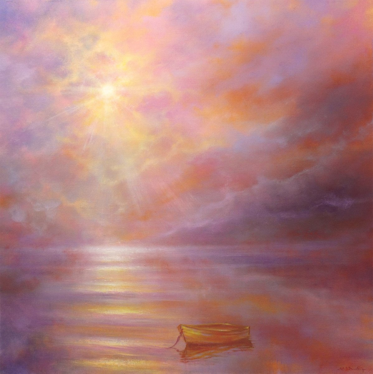 Impressionistic Landscape Oil Painting By Stella Dunkley, 28 X 28", Summer Haze, Original Artwork