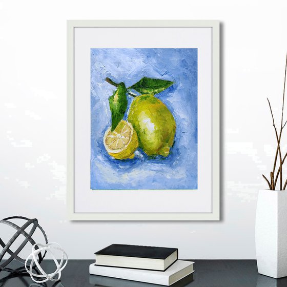 Lemon Painting Fruit Original Art Kitchen Artwork Citrus Wall Art Small Still Life Painting