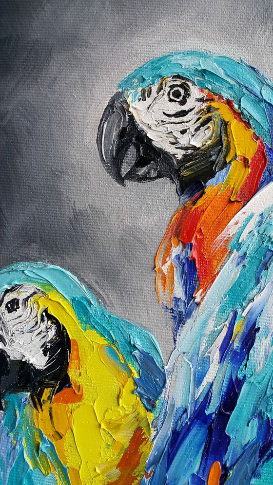 Some rest - Bird, parrots, painting on canvas, gift, parrots art, art bird, animals oil painting,  palette knife