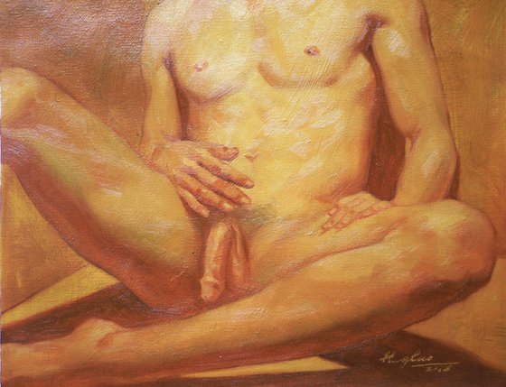 original oil painting art male nude asian boy men on linen #16-2-21