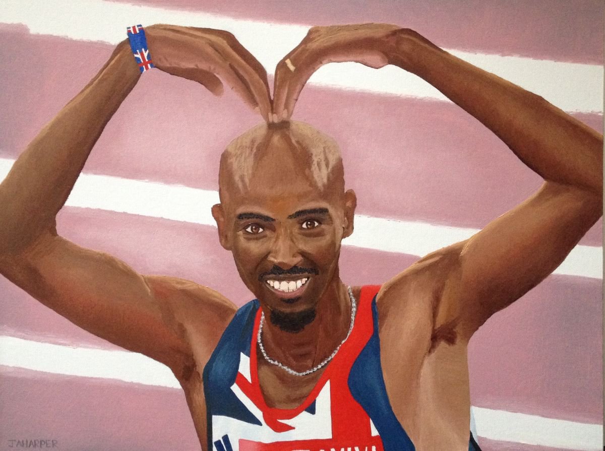 Mo Farah celebrity sports wall art original oil painting by Jill Ann Harper