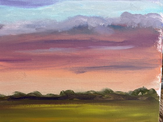 Sunset before storm. Plein air