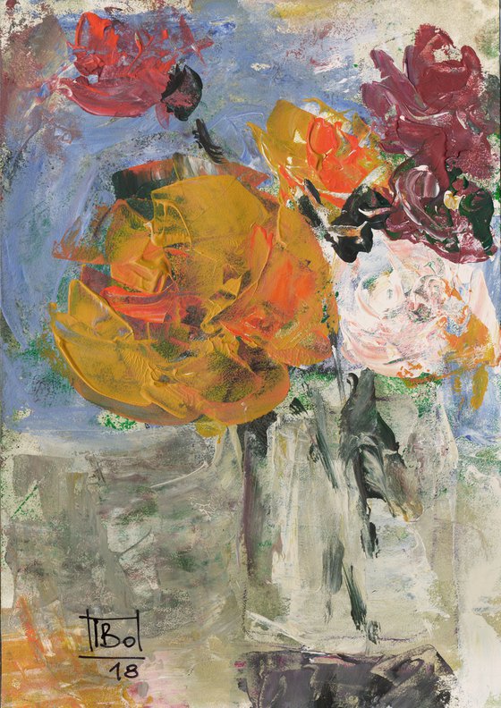 Still life with a large yellow rose