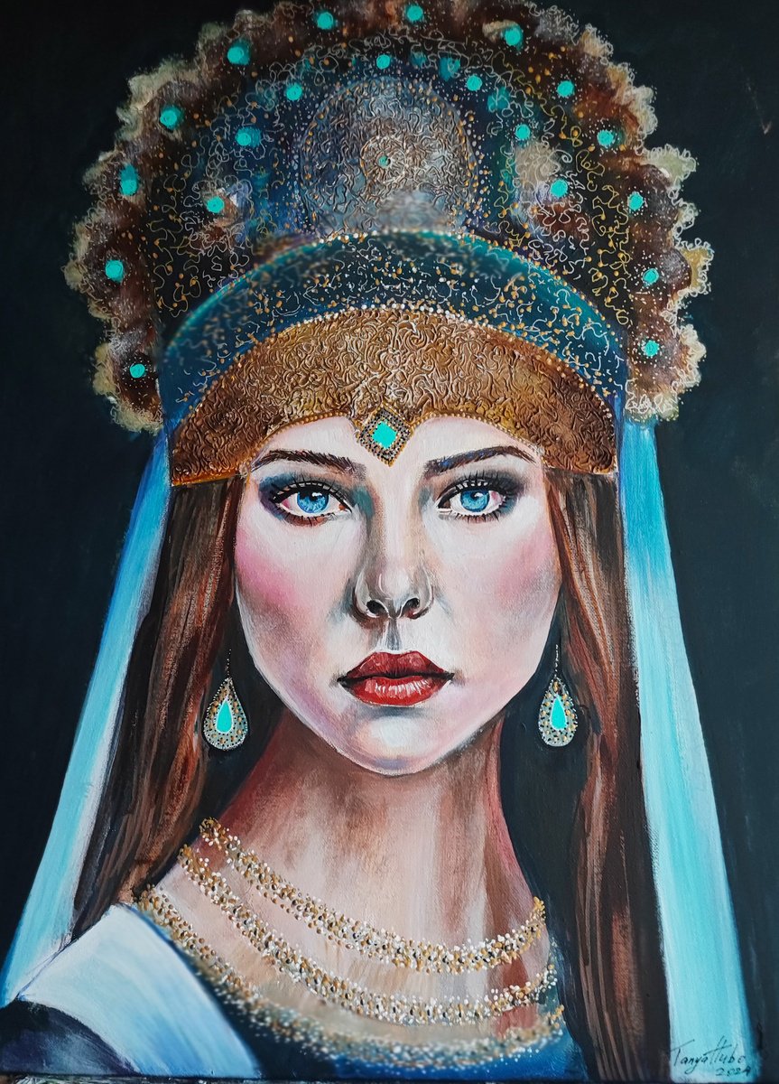 Photorealistic Portrait Acrylic Painting By Tatajana Obuhova, 18 X 24", Lady Winter, Original Artwork