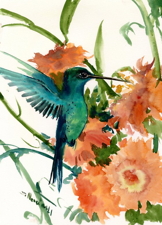 Hummingbird and Flowers