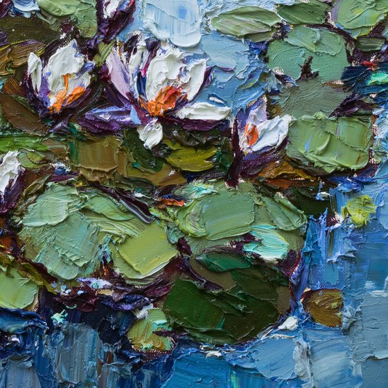 Water Lilies -Pond flowers  Impasto Original Oil painting