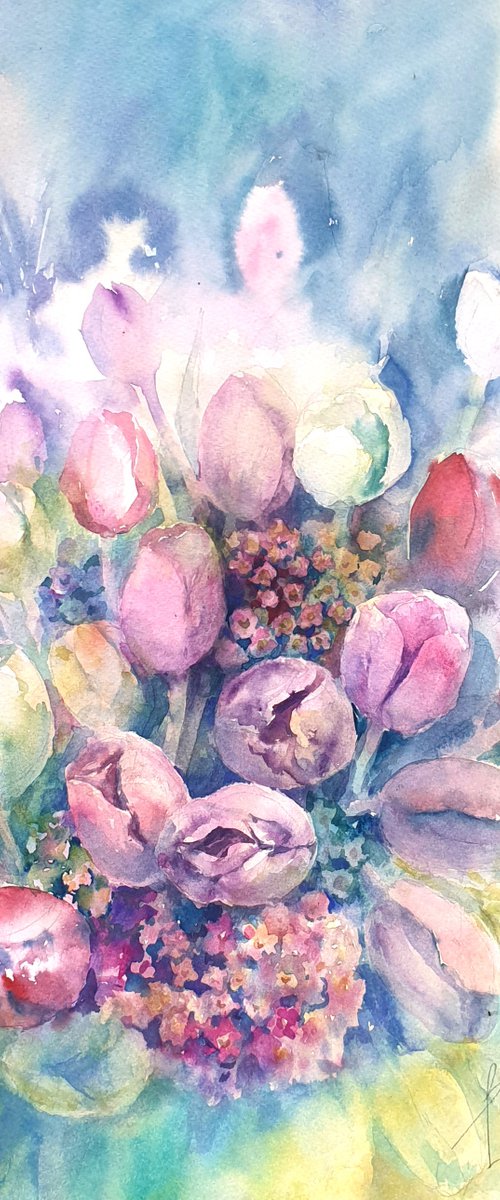 TULIPS  2021.03  original watercolor 36X51 by Beata van Wijngaarden