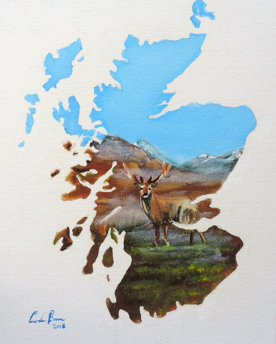 Scotland deer oil on canvas panel