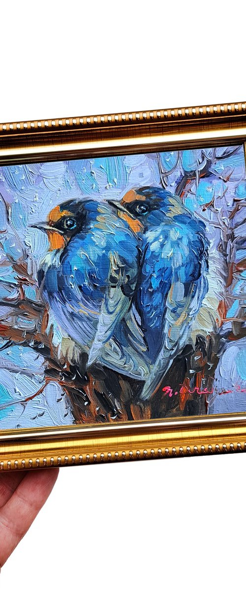 Swallow birds painting by Nataly Derevyanko