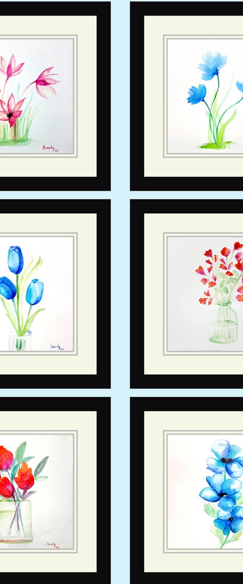 Set of 6 flowers 4 by Sonaly Gandhi