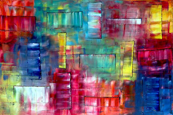 "Shape Up" - FREE SHIPPING to the USA - Original PMS Geometrical Abstract Oil Painting On Canvas - 36" x 24"