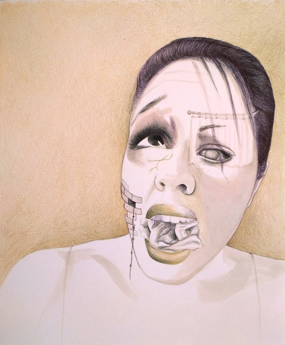 Surrealistic Portrait Painting By Andromachi Giannopoulou, 11 X 14, Demented, Original Artwork