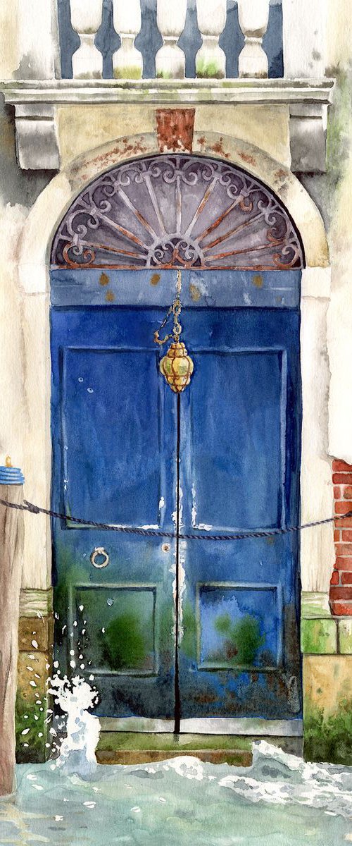 Blue Door on the Canal Grande by Olga Beliaeva Watercolour