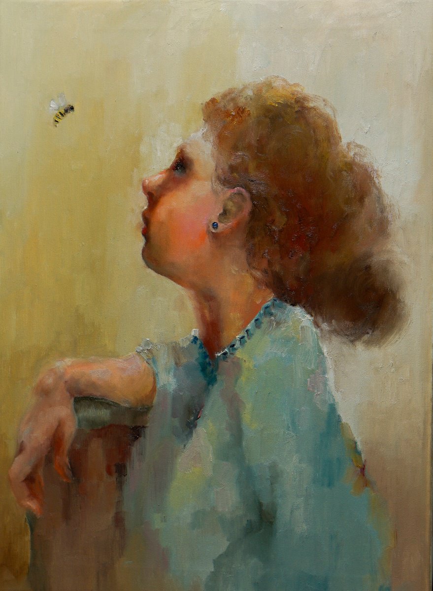 Impressionistic Portrait Oil Painting By Pavel Filin, 22 X 30", Taste Of Honey, Original Artwork