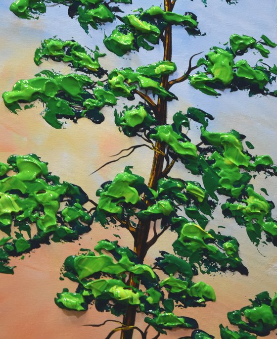 Alone - Original Impasto Pine Tree Painting