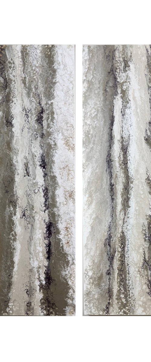 "Lithic Drift" — Ink Pearl Silver Abstract by Kseniia Turik