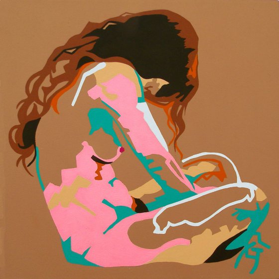 Female Nude Original Acrylic Painting Seated Nude In Pink And Blue On Sand