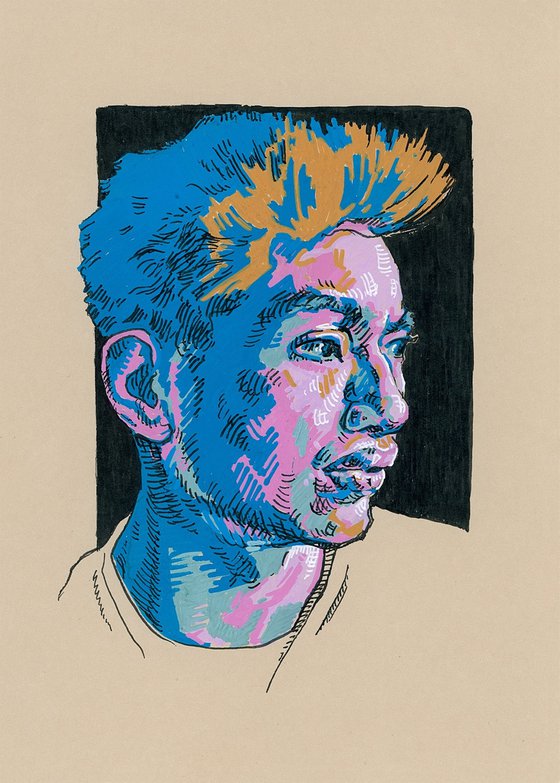 Man portrait. Acrylic markers drawing