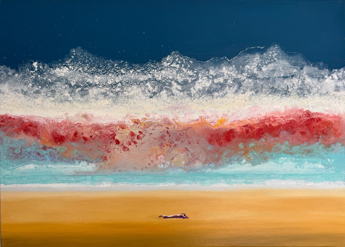 Surrealistic Landscape Painting By Stefano Pallara, 28 X 20", Inner Governament N.9, Original Artwork