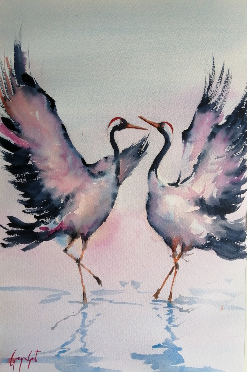 Impressionistic Watercolour , Black-Necked Crane By Giorgio Gosti, 14 X 21, Artwork For Sale On Artfinder
