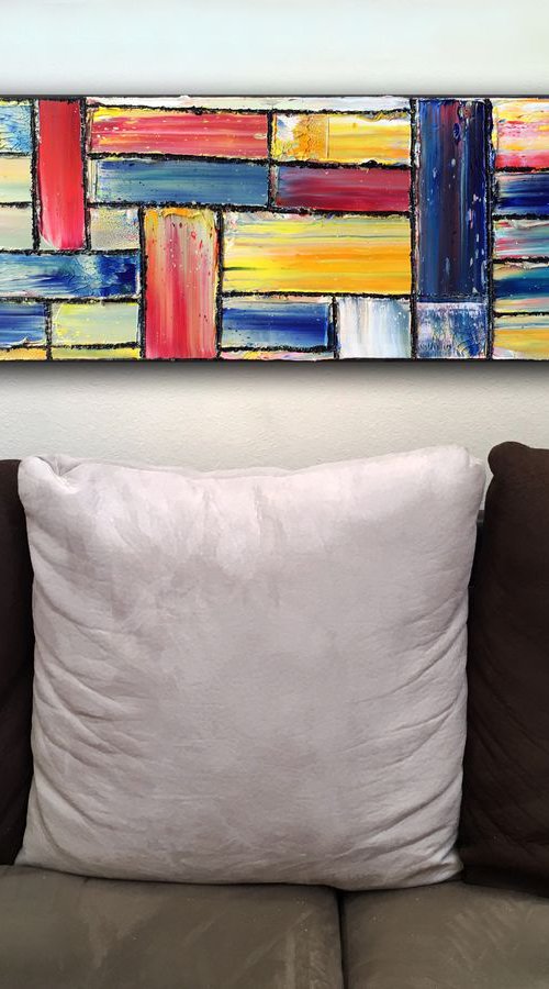 "Candy Crush" - Original PMS Abstract Oil Painting On Reclaimed Wood - 26" x 7.5" by Preston M. Smith (PMS)