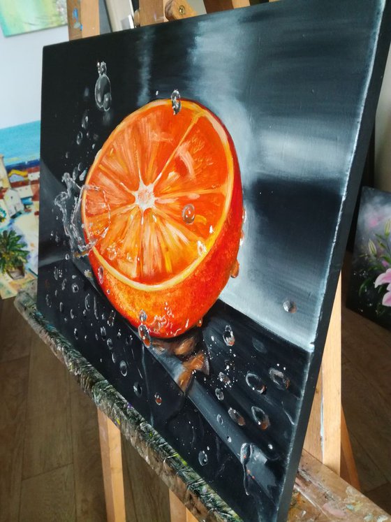 Orange splash, citrus, fruit, still life, gift, original oil painting